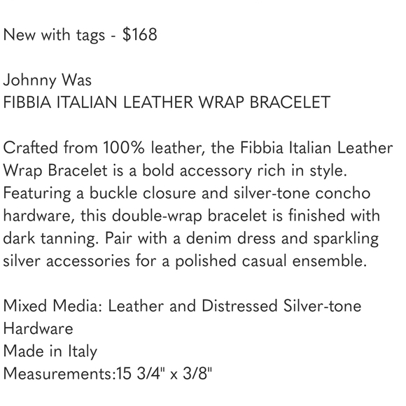 Johnny Was Fibbia Italian Leathet Wrap Bracelet In Brown And Silver NWT - Picture 9 of 9